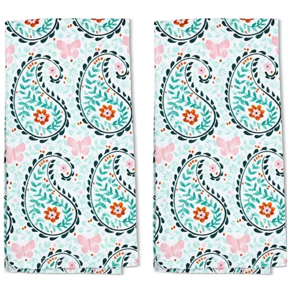 Paisley Floral Hand Towels - Pink and Green
